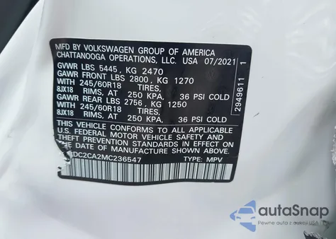 2021 Volkswagen Atlas Cross Sport 2.0T Se из США, поврежденный, VIN 1V2DC2CA2MC236547